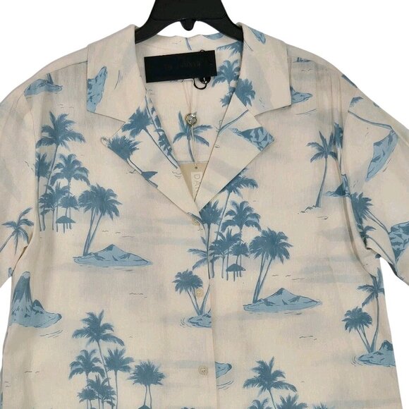 Gianni Bini Womens Size M Margaux Palm Tree Button Front Linen Blend Blouse (62) - Picture 2 of 11